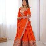 Orange Mirror Embroidered Lehenga Set