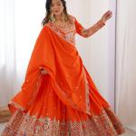 Orange Mirror Embroidered Lehenga Set