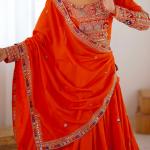 Orange Mirror Embroidered Lehenga Set