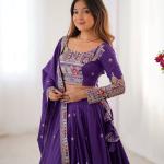 Royal Purple Border Mirror Embroidered Lehenga Set