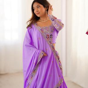 Lavender Mirror & Border Embroidered Lehenga Set
