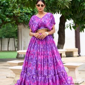 Purple Color Floral Print Chiffon Co-ord Set Chaniya Choli