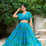 Sky Blue Color Floral Print Chiffon Co-ord Set Chaniya Choli