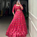 Embrace tradition with a touch of elegance in this Tussar silk Floral Print Wedding Lehenga