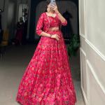 Embrace tradition with a touch of elegance in this Tussar silk Floral Print Wedding Lehenga