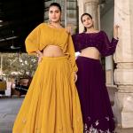 Georgette Wine colour Sequins and Thread Embroidery Work Lehenga Choli