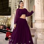 Georgette Wine colour Sequins and Thread Embroidery Work Lehenga Choli