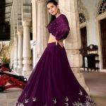 Georgette Wine colour Sequins and Thread Embroidery Work Lehenga Choli