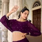 Georgette Wine colour Sequins and Thread Embroidery Work Lehenga Choli