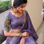 Lavender Color Sequins and Thread Embroidery Work Gold Crush Lehenga Choli