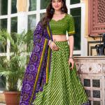 Mehendi Green & Purple Bandhani Lehenga choli Set