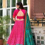 Rani Pink & Teal Bandhani Lehenga choli Set