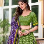Mehendi Green & Purple Bandhani Lehenga choli Set