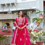 Royal Rose Gold Embroidered Anarkali Gown Set