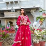 Royal Rose Gold Embroidered Anarkali Gown Set