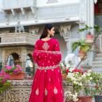 Royal Rose Gold Embroidered Anarkali Gown Set