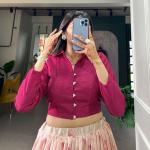 Elegant Wine Blouse with Floral prints – the Dola Silk Lehenga Set