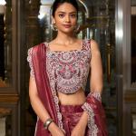 Crimson Color Sequins And Thread Embroidery Work Gold Crush Lehenga Choli