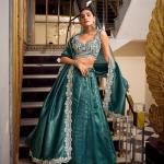 Teal Color Sequins And Thread Embroidery Work Gold Crush Lehenga Choli