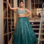 Teal Color Sequins And Thread Embroidery Work Gold Crush Lehenga Choli