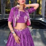 Purple Floral Print Tussar Silk Co-ord Set lehenga Choli