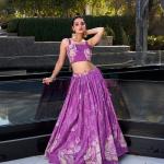 Purple Floral Print Tussar Silk Co-ord Set lehenga Choli