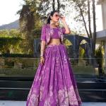 Purple Floral Print Tussar Silk Co-ord Set lehenga Choli