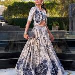 Cream Floral Print Tussar Silk Co-ord Set lehenga Choli