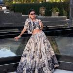 Cream Floral Print Tussar Silk Co-ord Set lehenga Choli