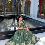 Bottle Green Floral Print Tussar Silk Co-ord Set lehenga Choli