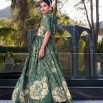 Bottle Green Floral Print Tussar Silk Co-ord Set lehenga Choli