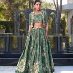 Bottle Green Floral Print Tussar Silk Co-ord Set lehenga Choli