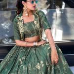 Bottle Green Floral Print Tussar Silk Co-ord Set lehenga Choli