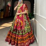 Mehendi Color Patola Print With Foil Work Tussar Silk Lehnga Choli