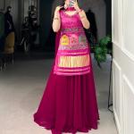 Printed and Handwork Gaji Silk Kurti Plazo Set