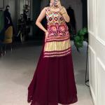 Printed and Handwork Gaji Silk Kurti Plazo Set