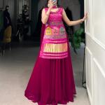 Printed and Handwork Gaji Silk Kurti Plazo Set