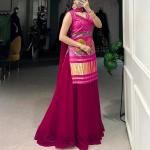 Printed and Handwork Gaji Silk Kurti Plazo Set