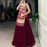 Printed and Handwork Gaji Silk Kurti Plazo Set