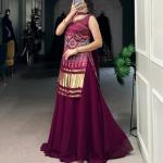 Printed and Handwork Gaji Silk Kurti Plazo Set