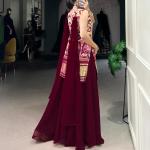 Printed and Handwork Gaji Silk Kurti Plazo Set