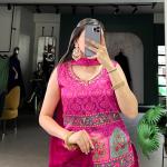 Printed and Handwork Gaji Silk Kurti Plazo Set