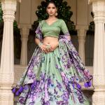 Printed Foil Work Tussar Silk Lehenga Choli