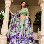 Printed Foil Work Tussar Silk Lehenga Choli