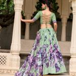 Printed Foil Work Tussar Silk Lehenga Choli