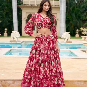 Red Georgette Floral Printed Co-Ord Set