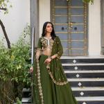 Olive Green Embroidered Lehenga Set