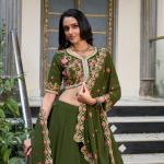 Olive Green Embroidered Lehenga Set